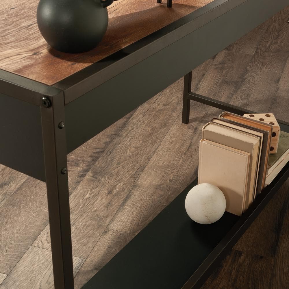 Black and Oak Wood Writing Desk with Drawer and Shelf