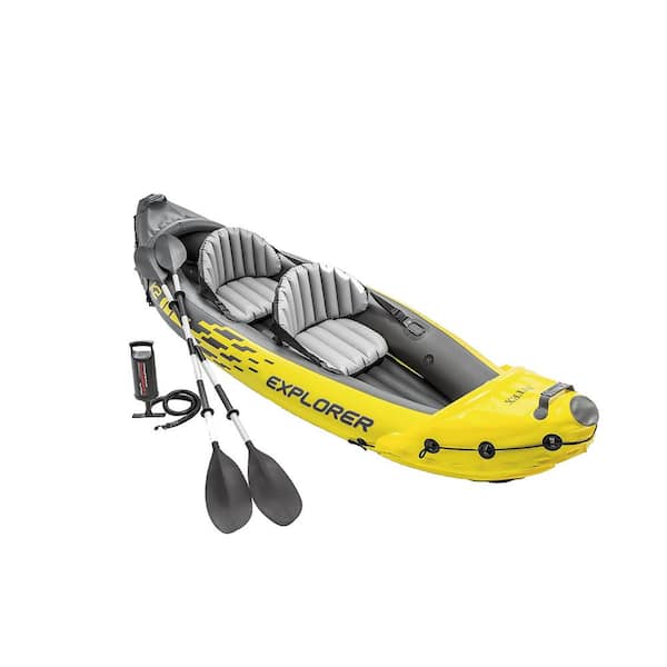 Explorer K2 2-Person Inflatable Kayak Set with Oars and Air Pump Yellow