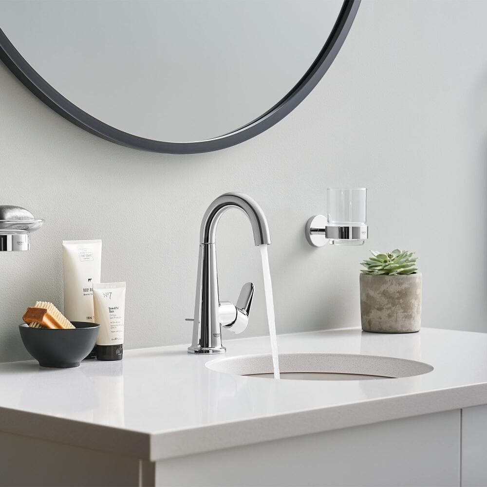 Polished Chrome Single-Handle Bathroom Faucet with High Arch Gooseneck Spout