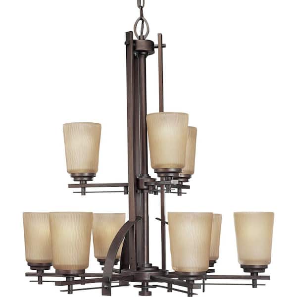 Progress Lighting Riverside 9-Light Heirloom Chandelier with Etched Light Topaz Glass