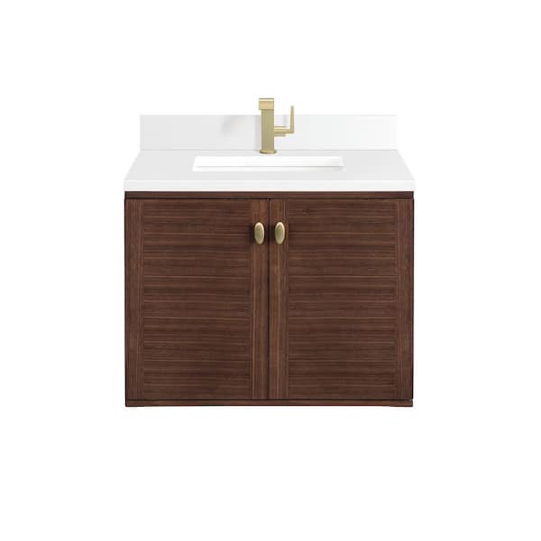 James Martin Vanities Amberly 30.0 in. W x 23.5 in. D x 34.7 in. H Single Bathroom Vanity in Mid-Century Walnut with White Zeus Quartz Top