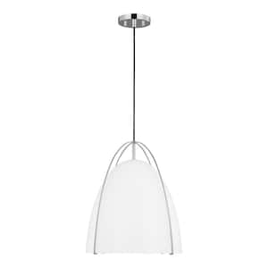 Norman 1-Light Chrome Large Hanging Pendant Light with Matte White Steel Shade