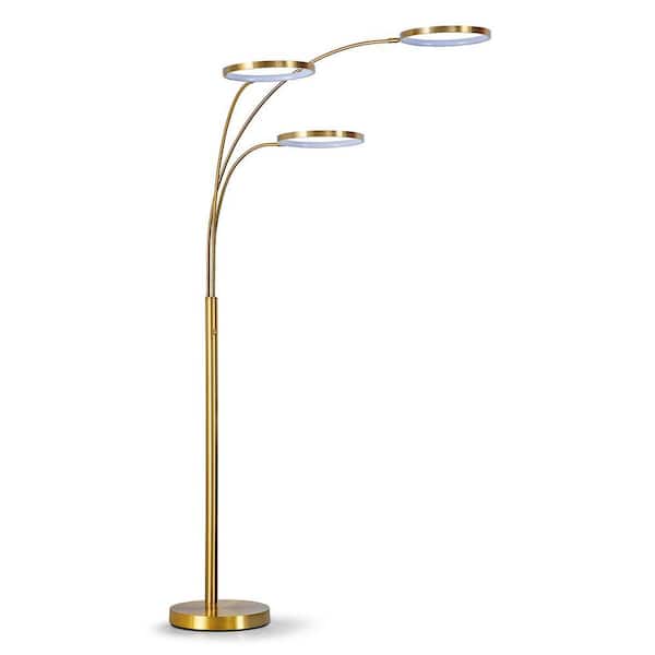 Angels 80 in. H Brass Finish Floor Lamp 3-Ring Dimmable LED Lights Arched