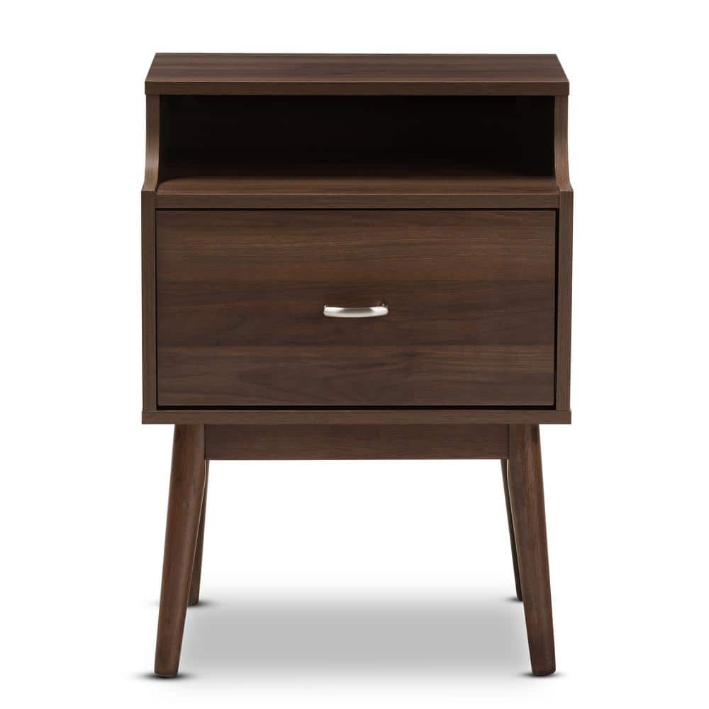 Disa Mid-Century Walnut Brown 1-Drawer Nightstand