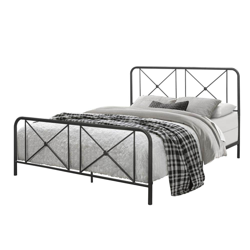 King Black Metal Frame Bed with Double X Design