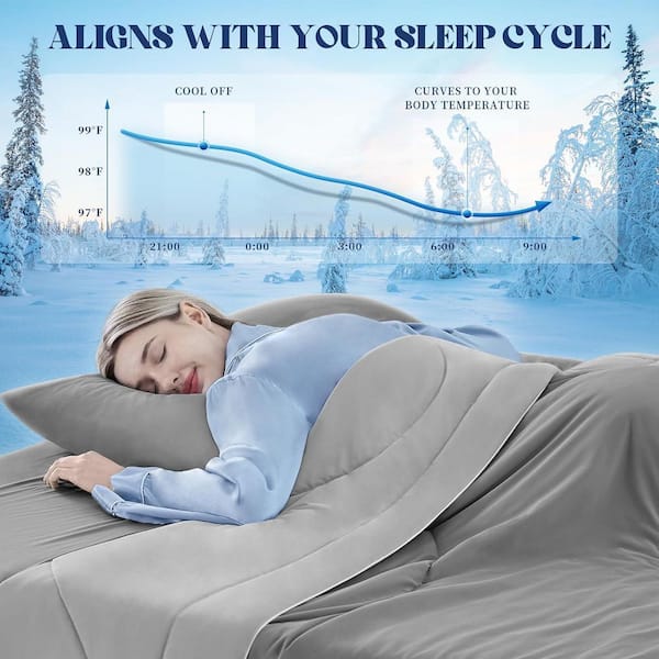 Afoxsos Light Grey Cooling Queen Comforter, Double-Sided Ice