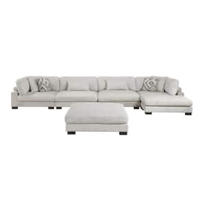 Beane 180 in. Pillow Top Arm 5-Piece Textured Microfiber Modular Sectional Sofa in. Beige with Chaise and Ottoman