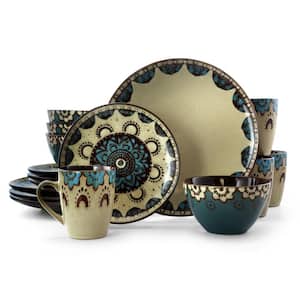 Clay Hart 16-Piece Contemporary Tan and Blue Stoneware Dinnerware Set (Service for 4)