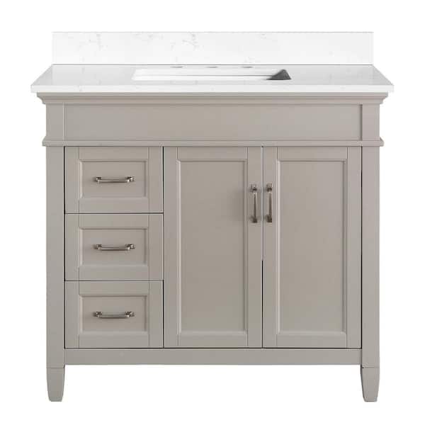 Home Decorators Collection Ashburn 37 in. W x 22 in. D Bath Vanity in Grey with Cala White Engineered Stone Top DL