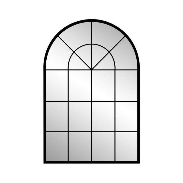 Unbranded 31.50 in. W x 45.67 in. H Arched Black Window Frame Decoration Wall Mirror