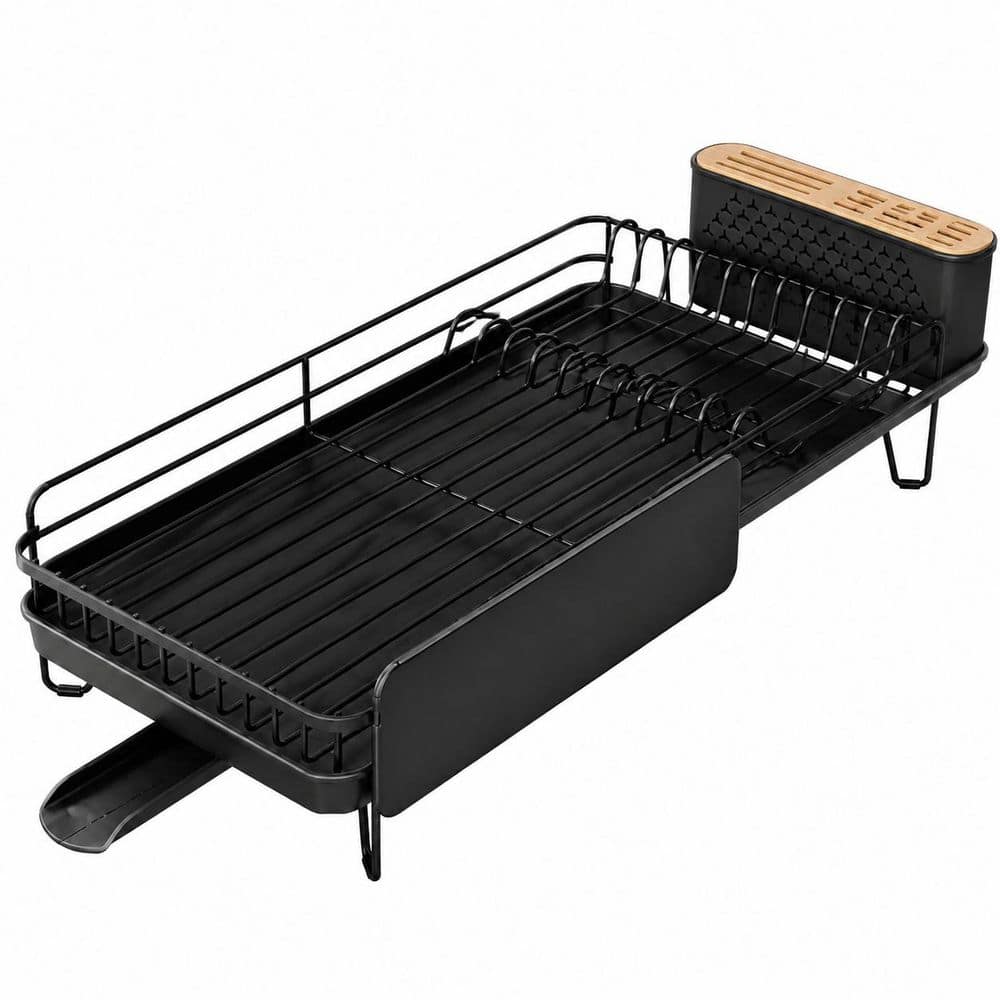 Large Expandable Stainless Steel Dish Drying Rack with Cutlery Holder and Knife Slot for Kitchen Counter, Black price history on PriceWatchPro