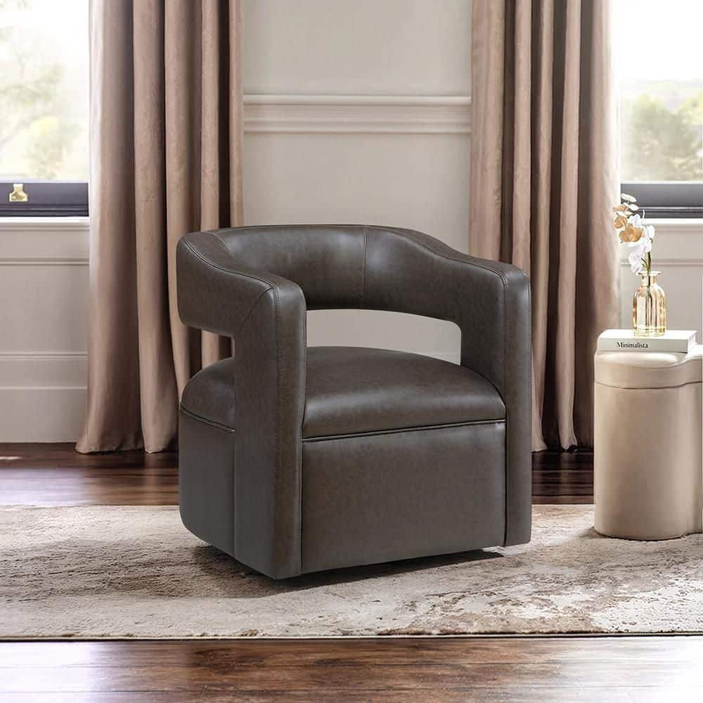 Lazzara Hammond Faux Leather Upholstery Dark Coffee Swivel Arm