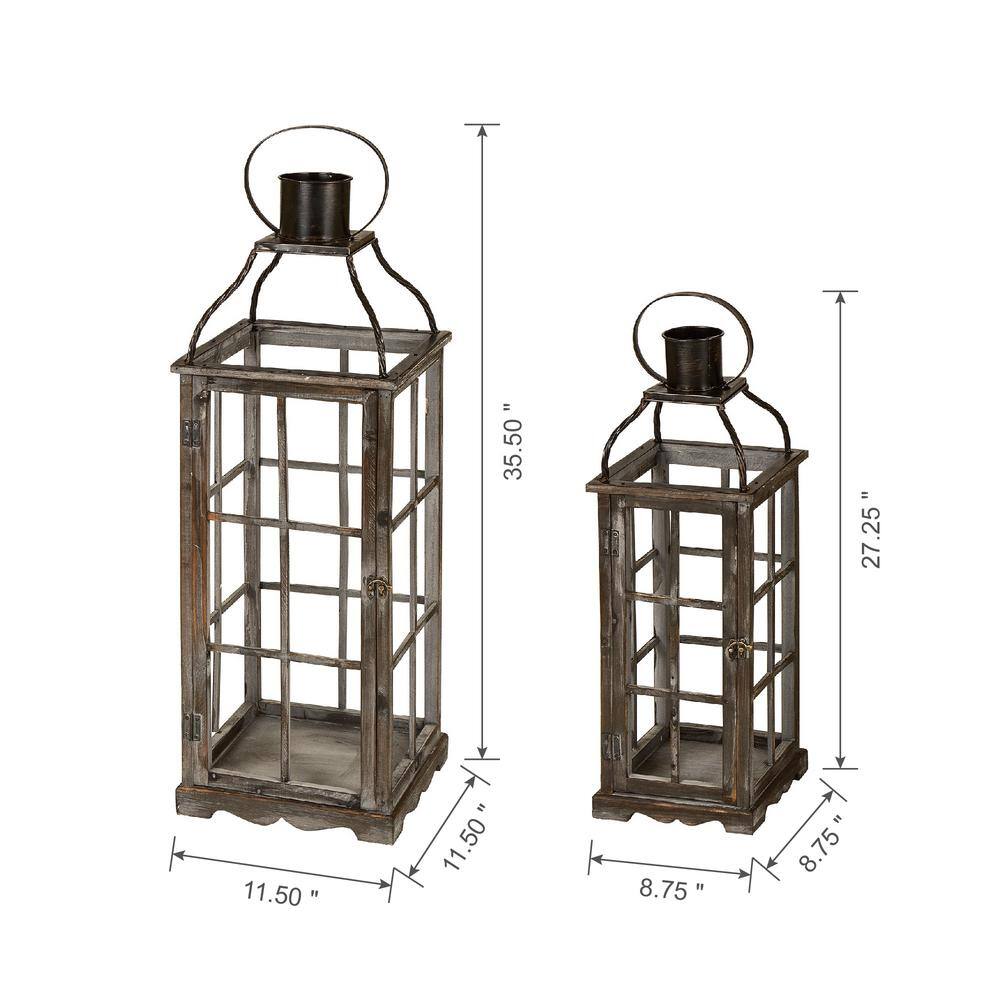 Rustic Farmhouse Wood Candle Lantern Set for Tabletop Decor