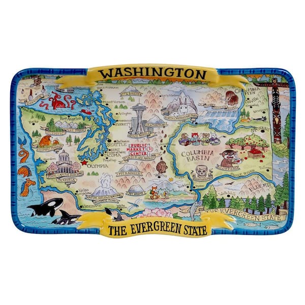 Washington Souvenir 13 in. x 8 in. Multicolored Earthenware Rectangular Platter