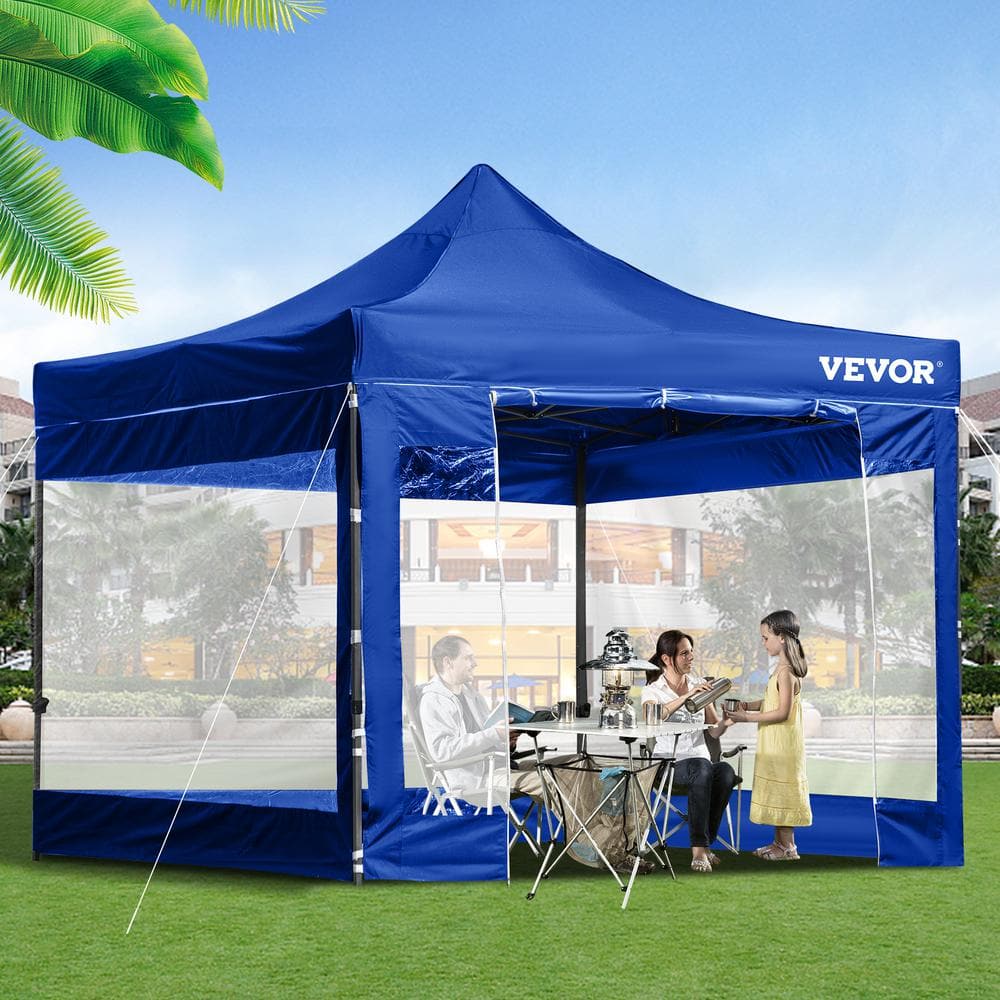 VEVOR 10x10 Blue Pop-Up Canopy Tent with Sidewalls and Wheeled Bag