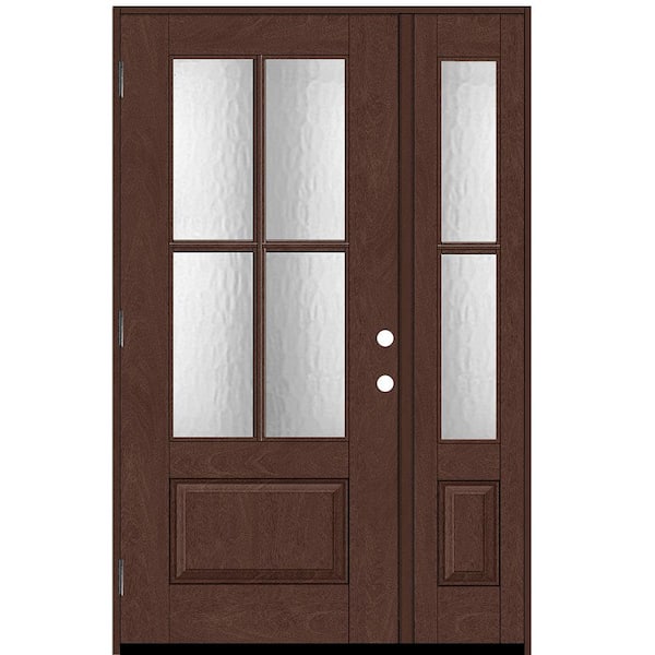 Steves & Sons Regency 51 in. x 80 in. 3/4Lite 4SDL Oasis Deco Glass RHOS Prefinish Chestnut Fiberglass Prehung Front Door 112 in. SL