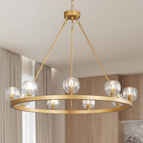 YUYI Modern Chandelier 36 in. 12-Light Gold Wagon Wheel Chandelier