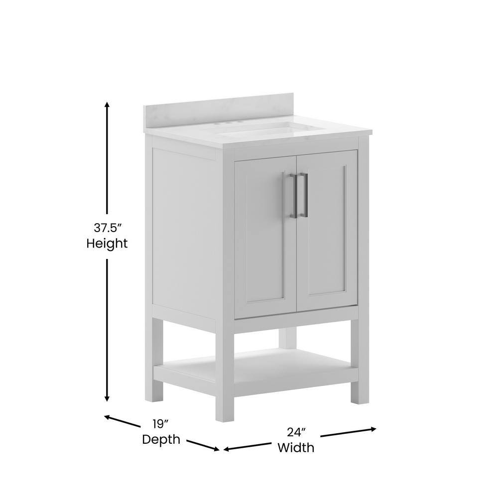 Vivien 24" White Composite Freestanding Bathroom Vanity with Ceramic Sink