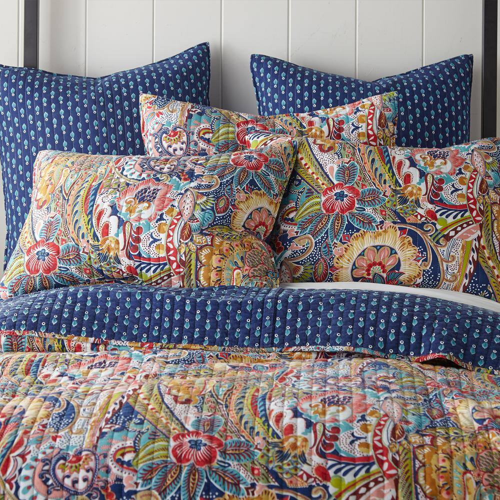 Navy Bohemian Reversible Cotton Full/Queen Quilt Set