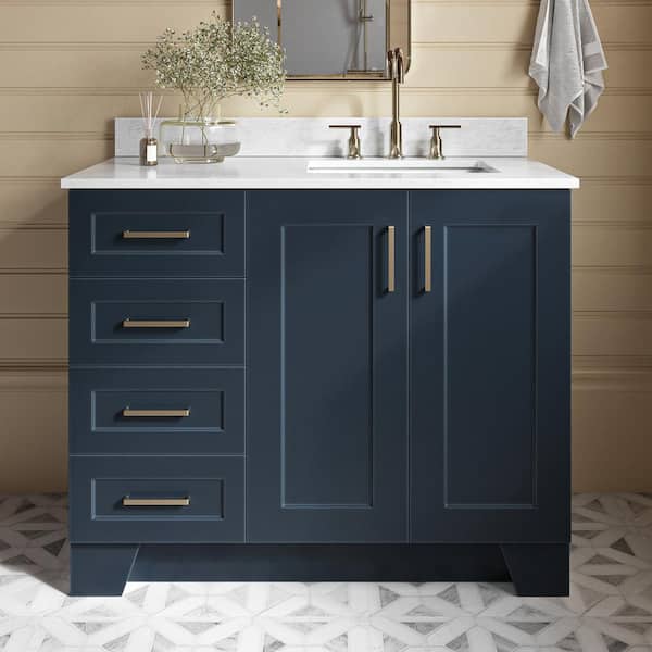 ARIEL Taylor 43 in. W x 22 in. D x 35.25 in. H Freestanding Bath Vanity in Midnight Blue with Carrara White Marble Top