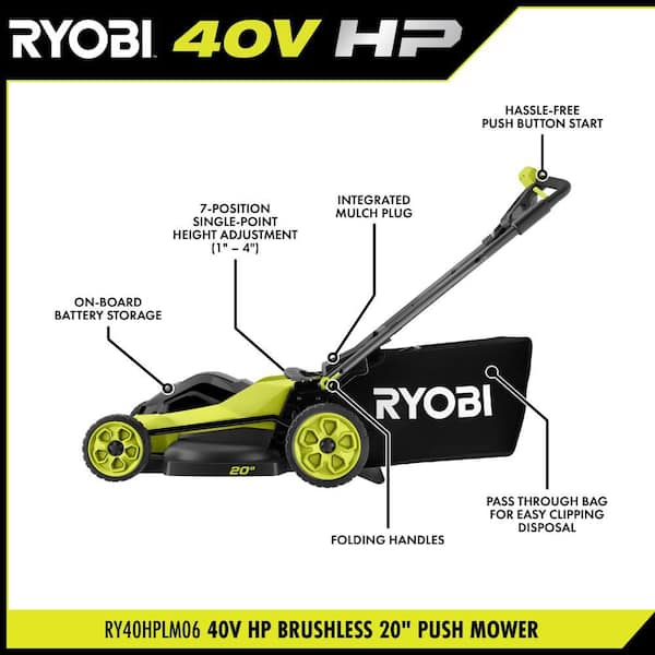 40V HP Brushless 20" Cordless Walk Behind Push Mower & Attachment Capable String Trimmer/Edger (2) Batteries, & Chargers