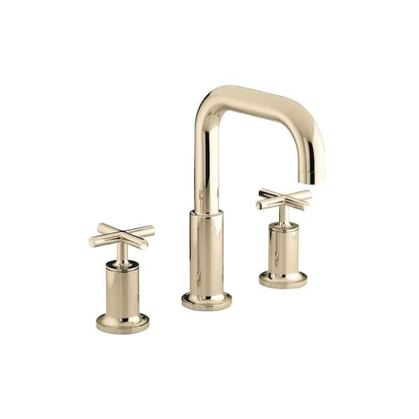 KOHLER Purist 8 in. Deck Mount 2-Handle Mid-Arc Bathroom Faucet Trim Only in Vibrant French Gold Less Valve