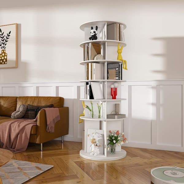 63.4 in. H x 23.6 in. W White 6-Tier Spinning Particle Board Shoe Storage Cabinet