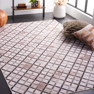 Faux Hide Beige/Brown 6 ft. x 6 ft. Machine Washable Striped Solid Color Square Area Rug
