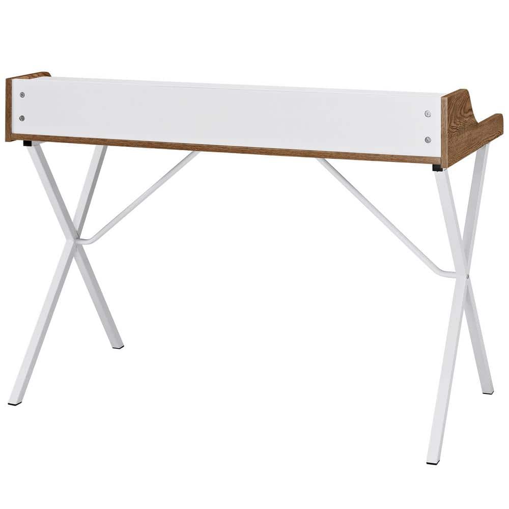 Contemporary Walnut Wood Desk with White A-Frame and Drawer