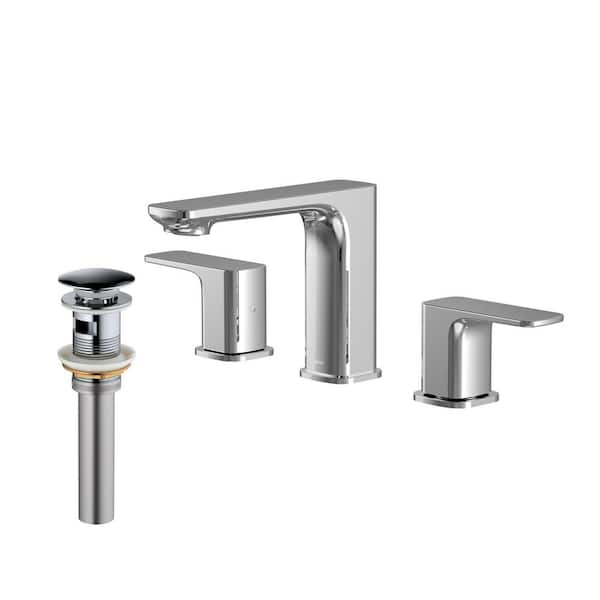 Karran Venda Widespread 2-Handle Three Hole Bathroom Faucet with Matching Pop-up Drain in Chrome