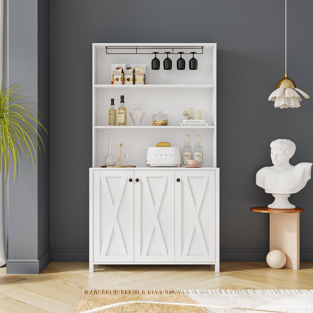 39.3 in. W x 7.87 in. D x 70.87 in. H White Linen Cabinet with Wine Rack an