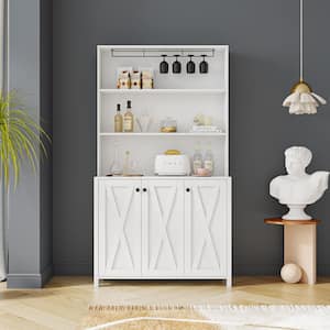 39.3 in. W x 7.87 in. D x 70.87 in. H White Linen Cabinet with Wine Rack and Open Shelves for Living Room Kitchen