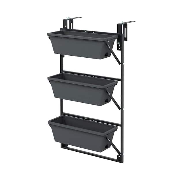 ANGELES HOME 21.5 in. L x 16.5 in. W x 41 in. H Black Metal Hanging Planter Wall-Mounted Adjustable Raised Beds with Detachable Hooks