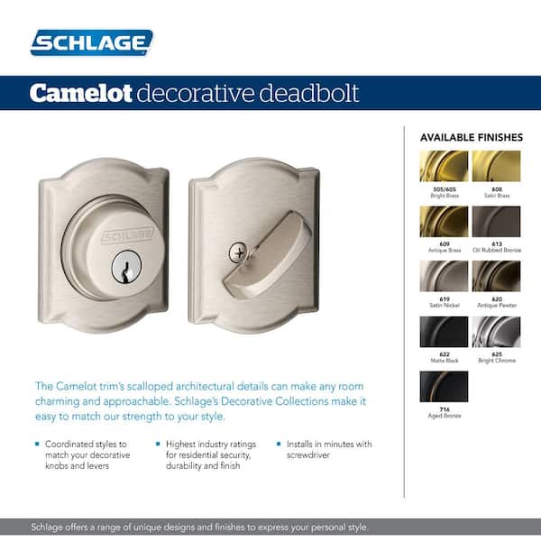 Schlage B60 Series Camelot Aged Bronze Single Cylinder Deadbolt Certified  Highest for Security and Durability B60 N CAM 716 The Home Depot