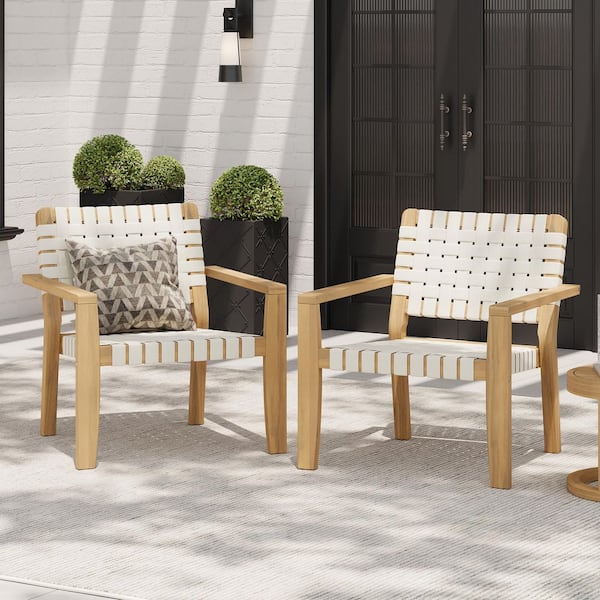 CHRISTOPHER KNIGHT HOME Windsor Modren Patio Light Teak Finish Wood and Woven Rope Outdoor Lounge Chair, White, (Set of 2)