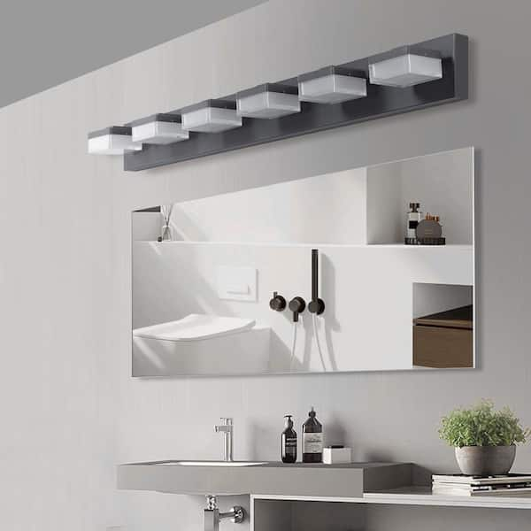 Runesay 37 in. Modern 5-Light Black Acrylic LED Mirror Vanity Light Fixture for Bathroom Over Mirror Bath Wall Lighting