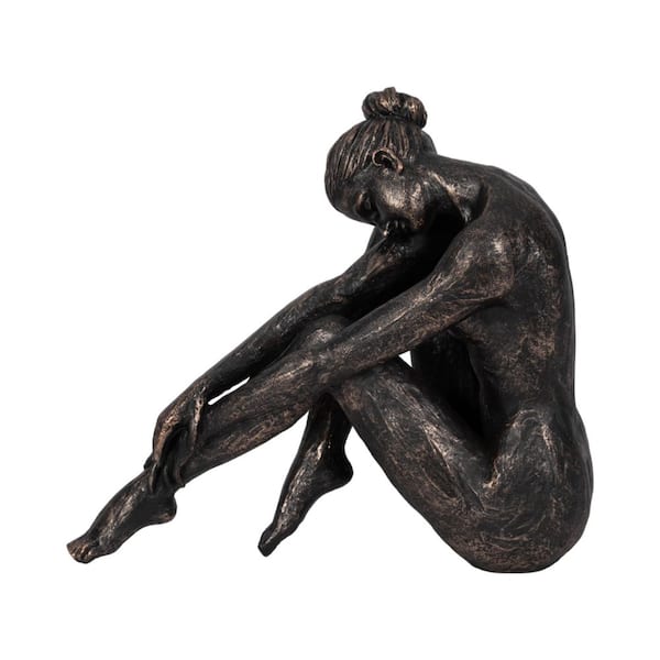 Liv & Skye Bronze 16 in. x 14 in. Resin Resting Ballerina
