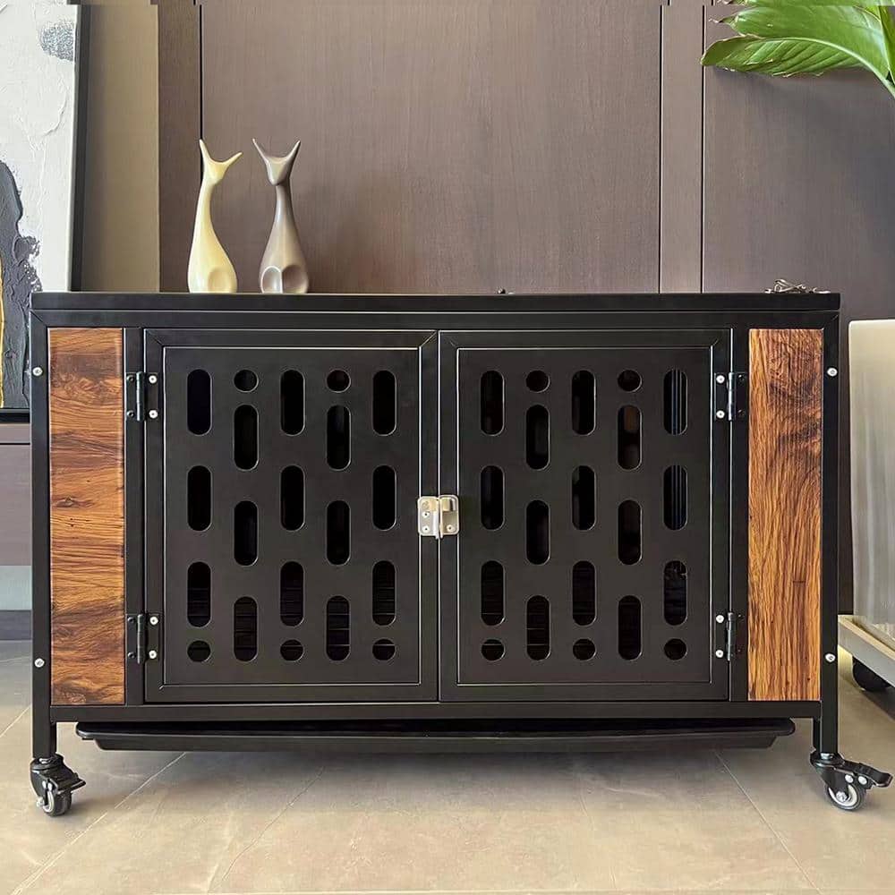 34.6 in. W Dog Crate End Table with Cushion and Hooks Furniture Style Mesh 