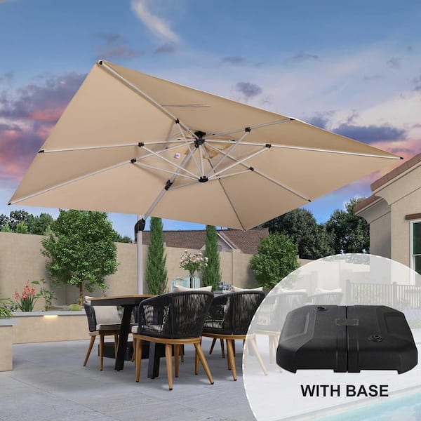 10 ft. x 13 ft. High-Quality Aluminum 360 Rotation Cantilever Polyester Outdoor Patio Umbrella with Base, Beige