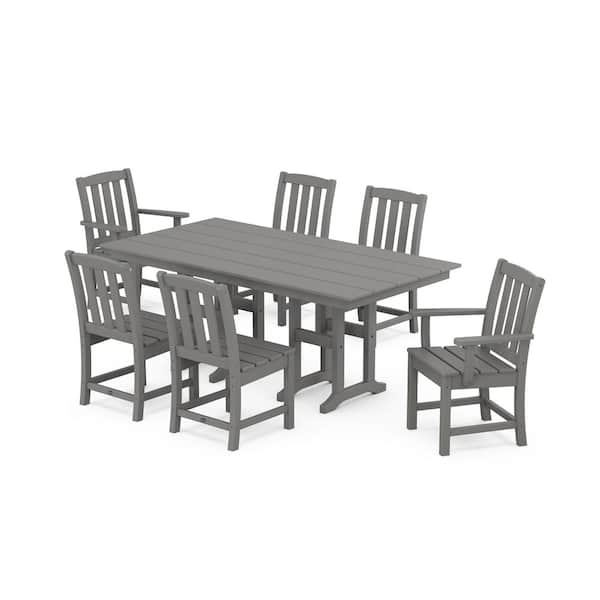Trex Outdoor Furniture Cape Cod Stepping Stone 7-Piece Farmhouse Plastic Rectangular Outdoor Dining Set