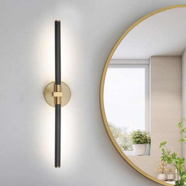 23.44 in. 2-Light Black and Gold Integrated LED Bathroom Vanity Light Bar