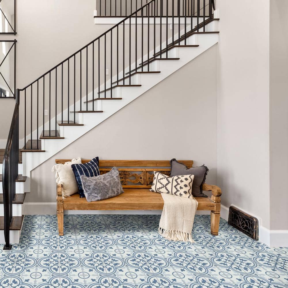 Arte 10" x 10" Blue and White Porcelain Patterned Tile