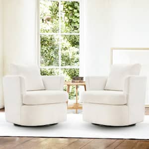 32 in. W Beige Chenille Swivel Accent Barrel Chair Upholstered Armchair Comfy Sofa Chair 360°Club Chair