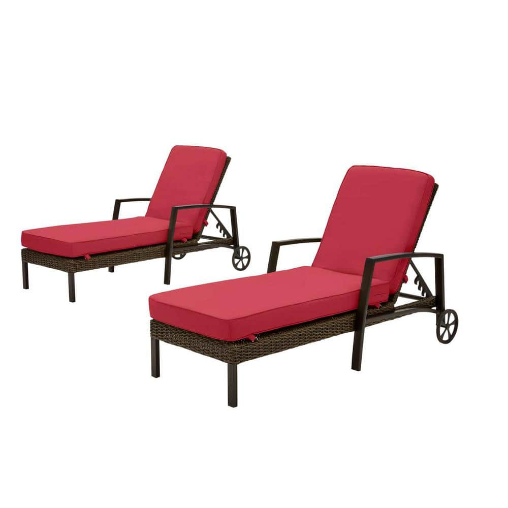 Whitfield Dark Brown Wicker Outdoor Patio Chaise Lounge with CushionGuard Chili Red Cushions (2-Pack) -  Hampton Bay, H151-01193800