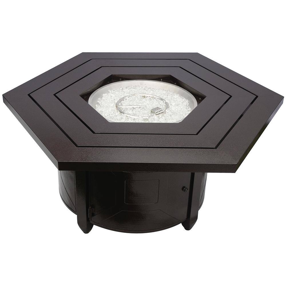 Hammered Bronze Hexagon Gas Fire Pit with Clear Glass