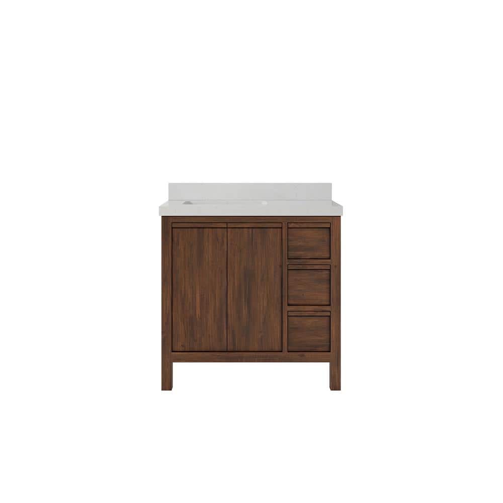 Elizabeth Teak 36 in. W x 22 in. D x 36 in. H Left Offset Sink Bath Vanity in Dark Walnut with 2 in. Carrara Qt. Top price history on PriceWatchPro