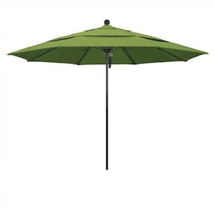 11 ft. Black Aluminum Commercial Market Patio Umbrella with Fiberglass Ribs Pulley Lift in Spectrum Cilantro Sunbrella