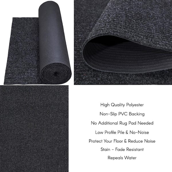 Playa Rug Solid Black Color 31 in. Width x Your Choice Length Custom Size Roll Runner rug/Stair Runner
