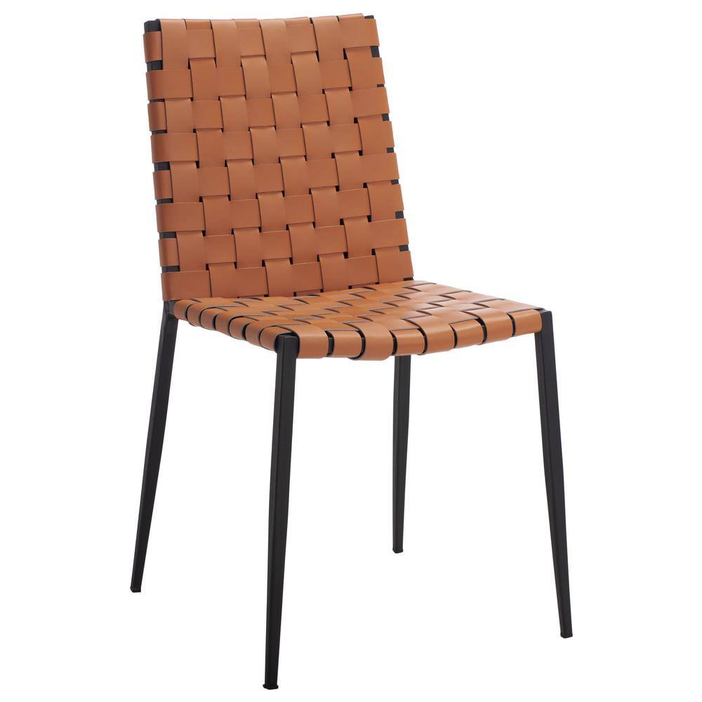 Cognac Leather & Black Metal Parsons Side Chair Set