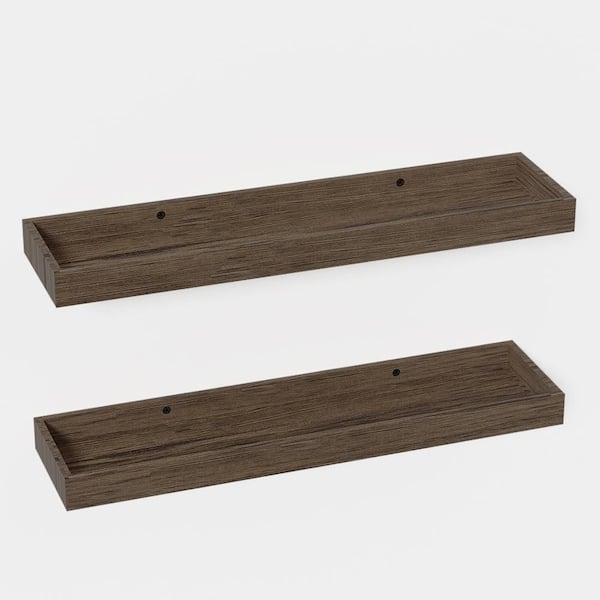 23.6 in. W x 5.9 in. D Smoke Gray Wooden Floating Decorative Wall Shelf with Raised Lip 2-Pack for Bathroom, Living Room